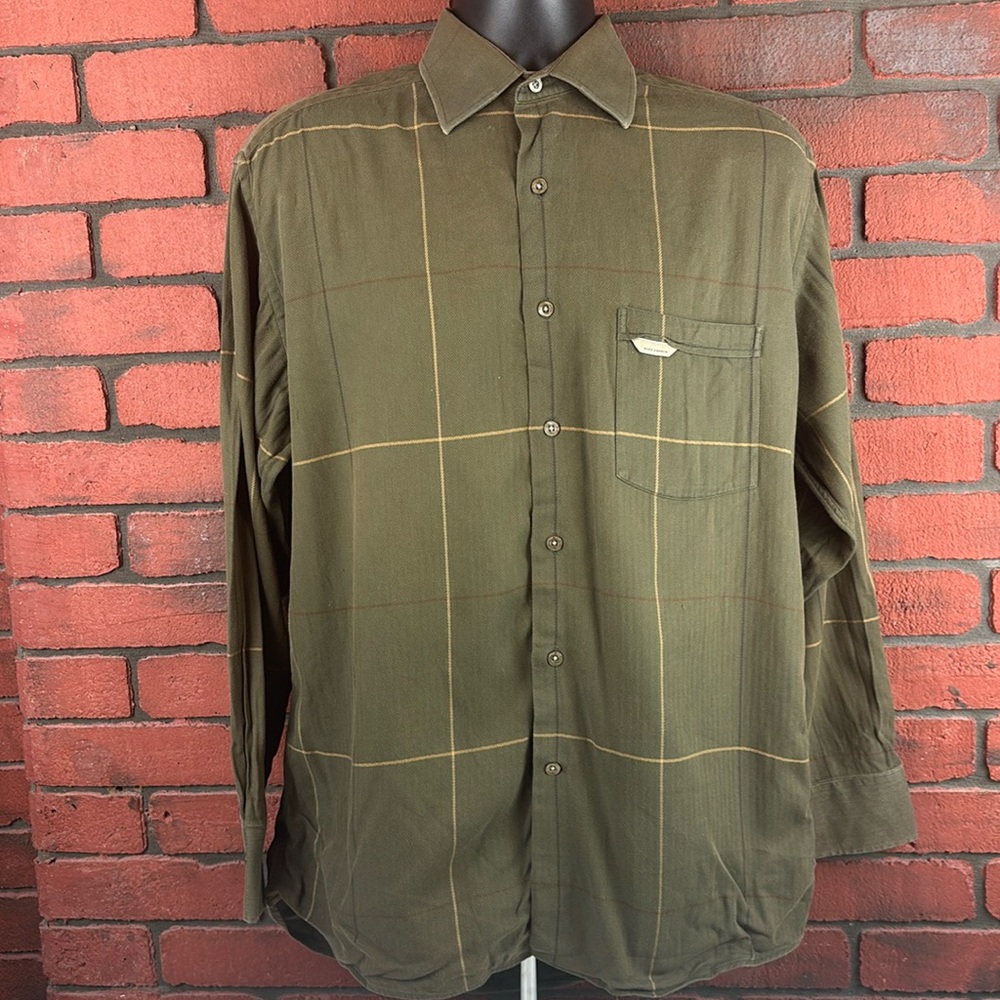 Alex Cannon Shirt Mens Medium Green Button‎ Down